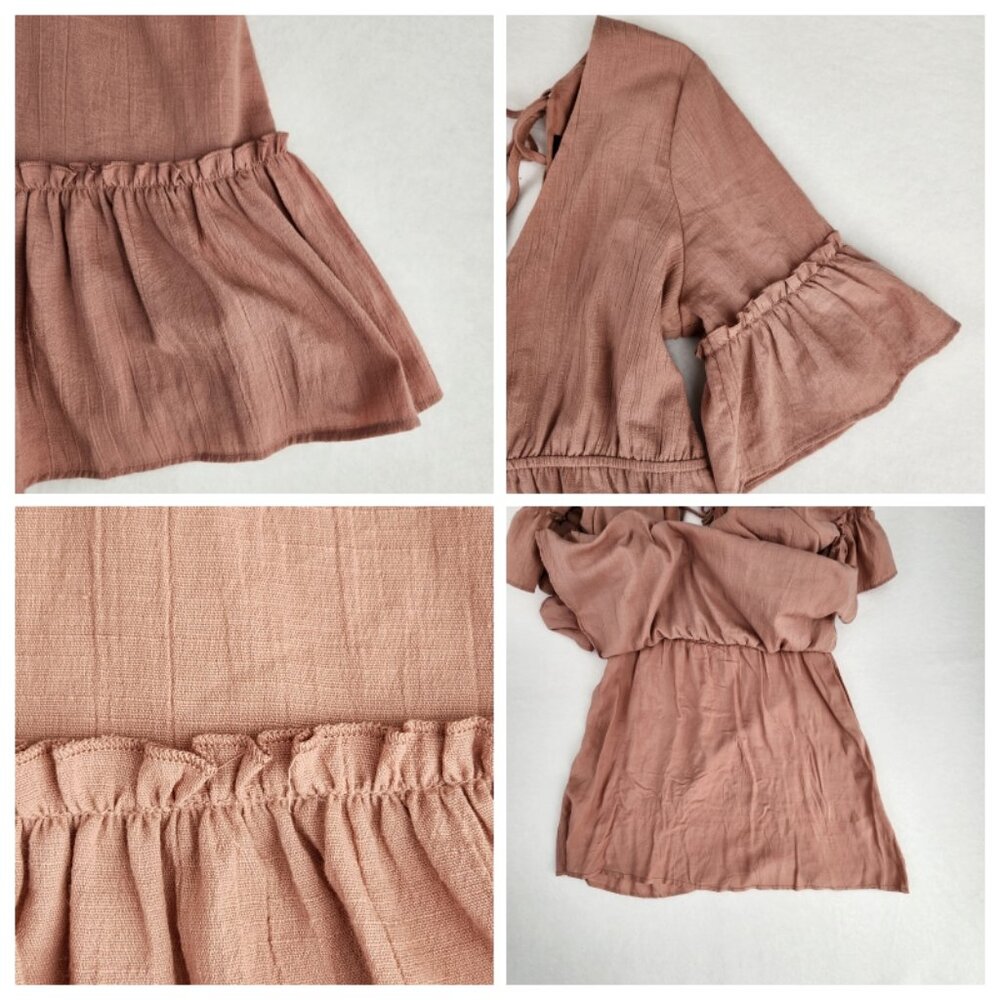 Lulus Sunshine Daydream Rusty Rose Short Sleeve Cutout Mini Dress Size L Pink - Picture 5 of 9